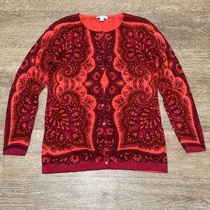 Isaac Mizrahi Red Paisley Cardigan Sweater